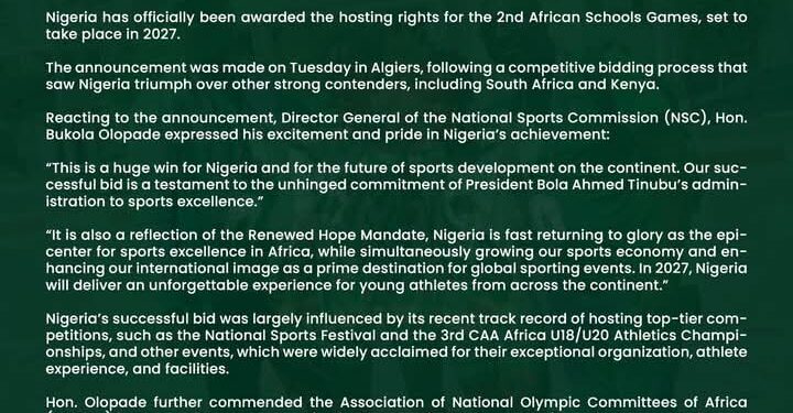 Nigeria to Host 2nd African School Games in 2027
