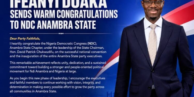 Duaka Praises Newly Inaugurated NDC Anambra Executives